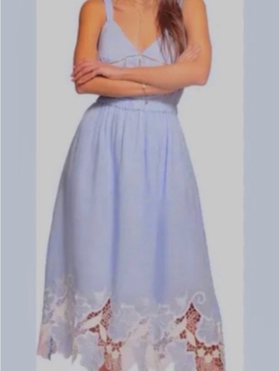 Magaschoni Dresses & Skirts - Magaschoni Light Blue Linen Blend Top with Eyelet Trim